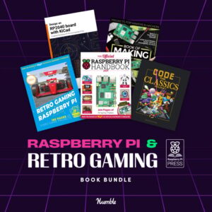 Stack of 14 Raspberry Pi Press ebooks bundled in the 2026 Humble Bundle