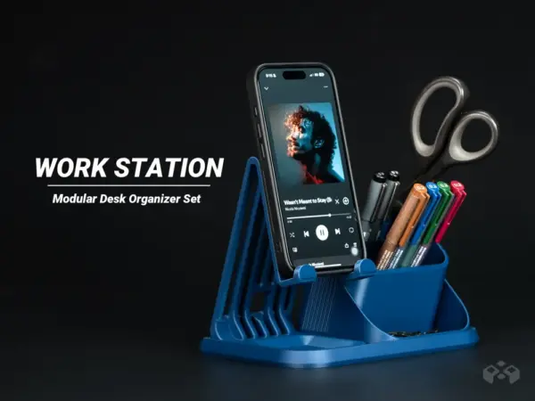 Modular 3D-Printed Desk Organizer With Snap-Together iPhone Stand