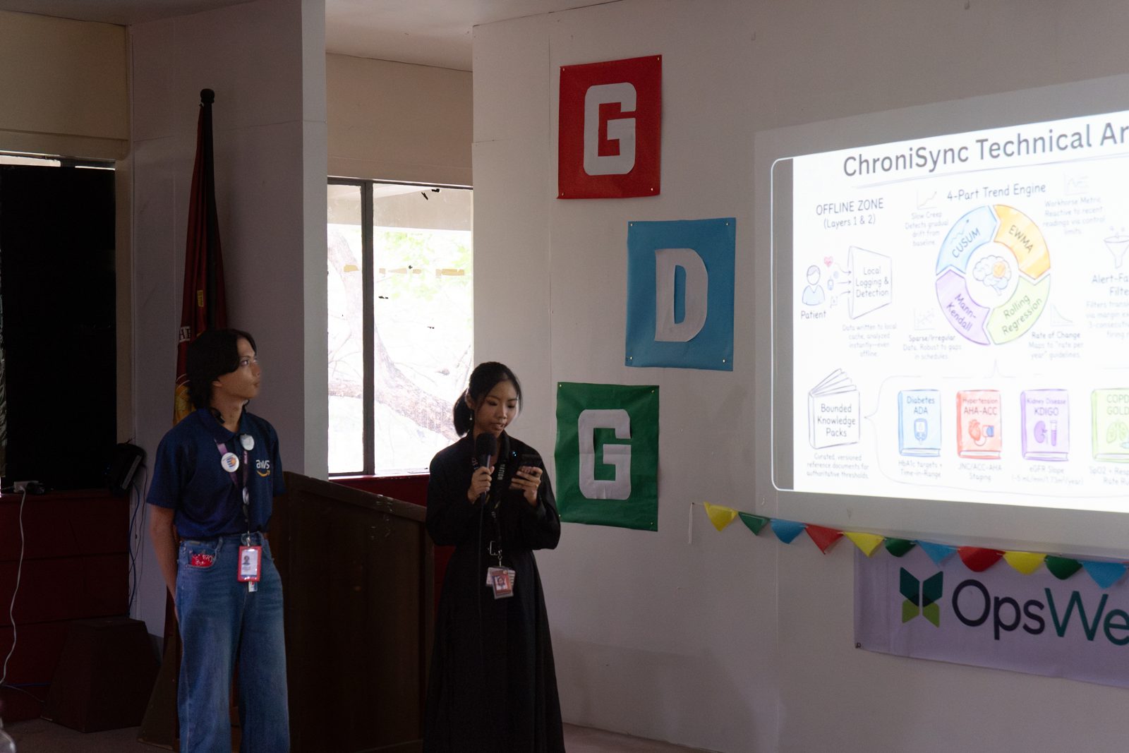 Presenters walking judges through the ChroniSync technical architecture